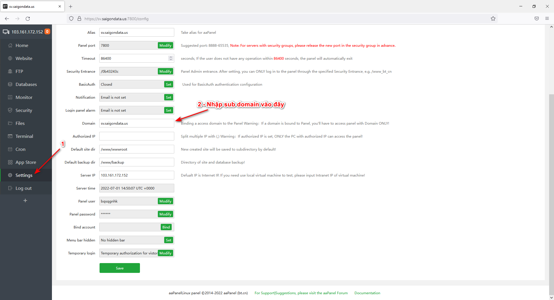 Hướng dẫn cài đặt link đăng nhập AA Panel - BNIX.VN DOC